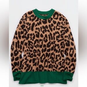Aerie Leopard Print Sweater with green Collar